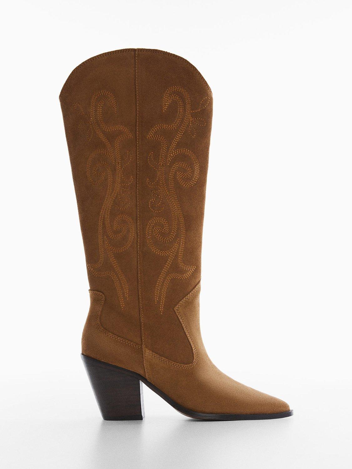 Mango Suede Cowboy Boots, Tan