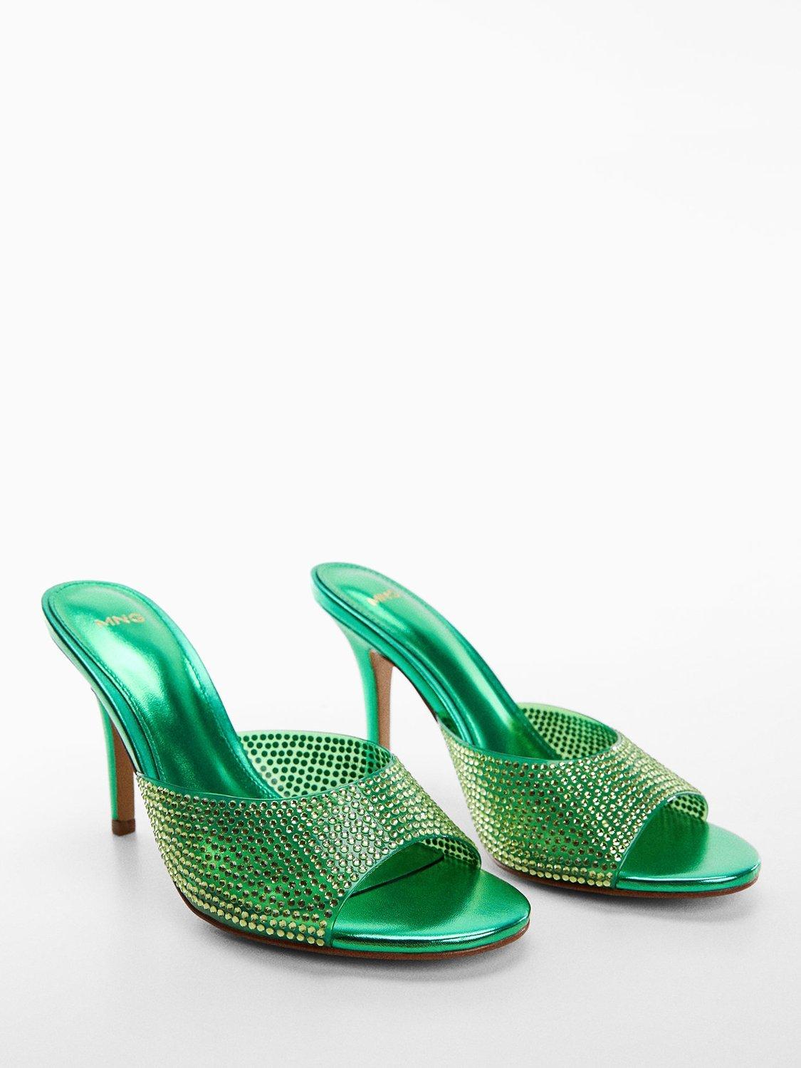 Mango Diamante Embellished Heeled Mules, Green