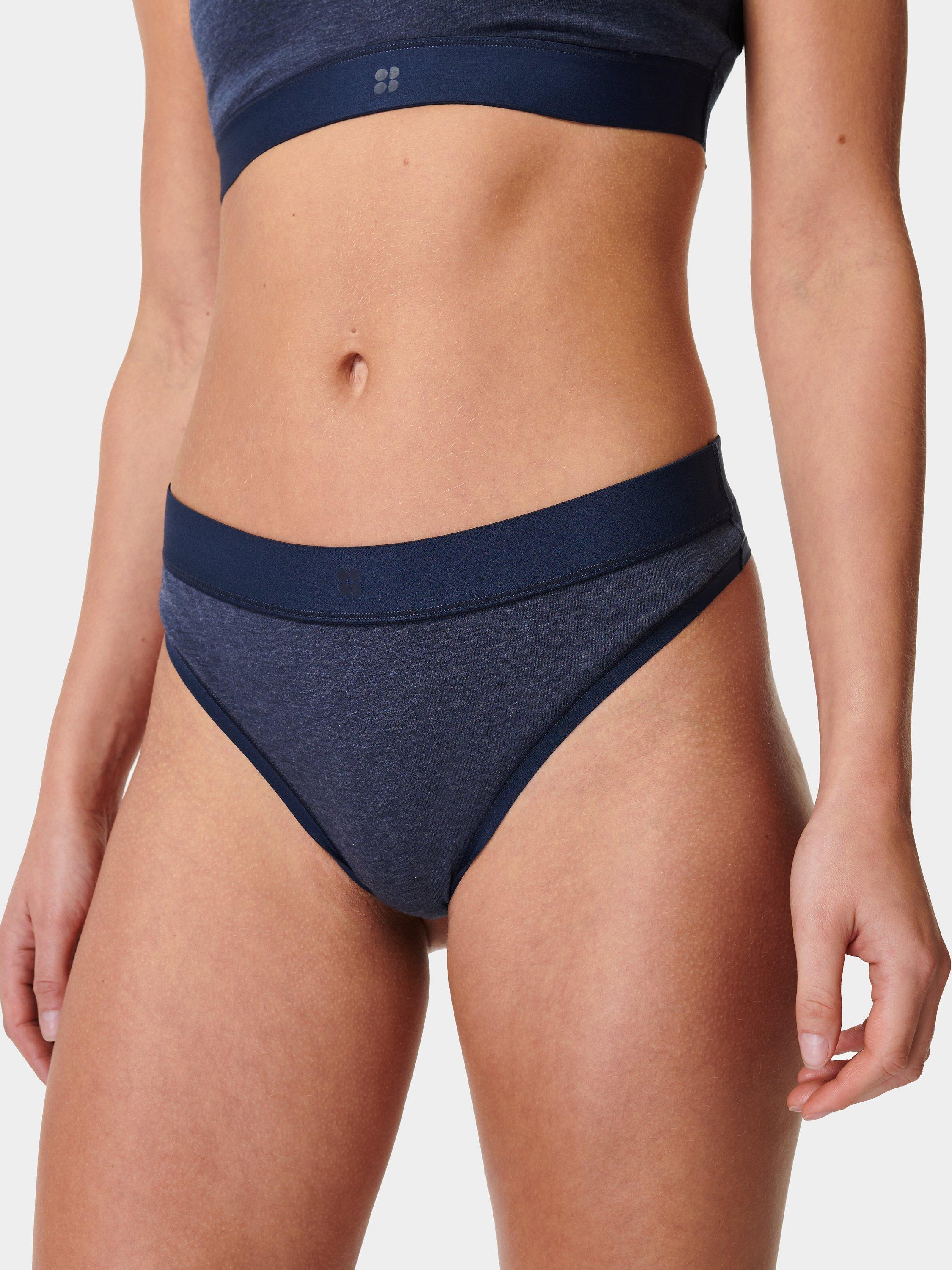 Sweaty Betty Sundown Soft Cotton Thong, Pack of 3, Navy Blue Heather