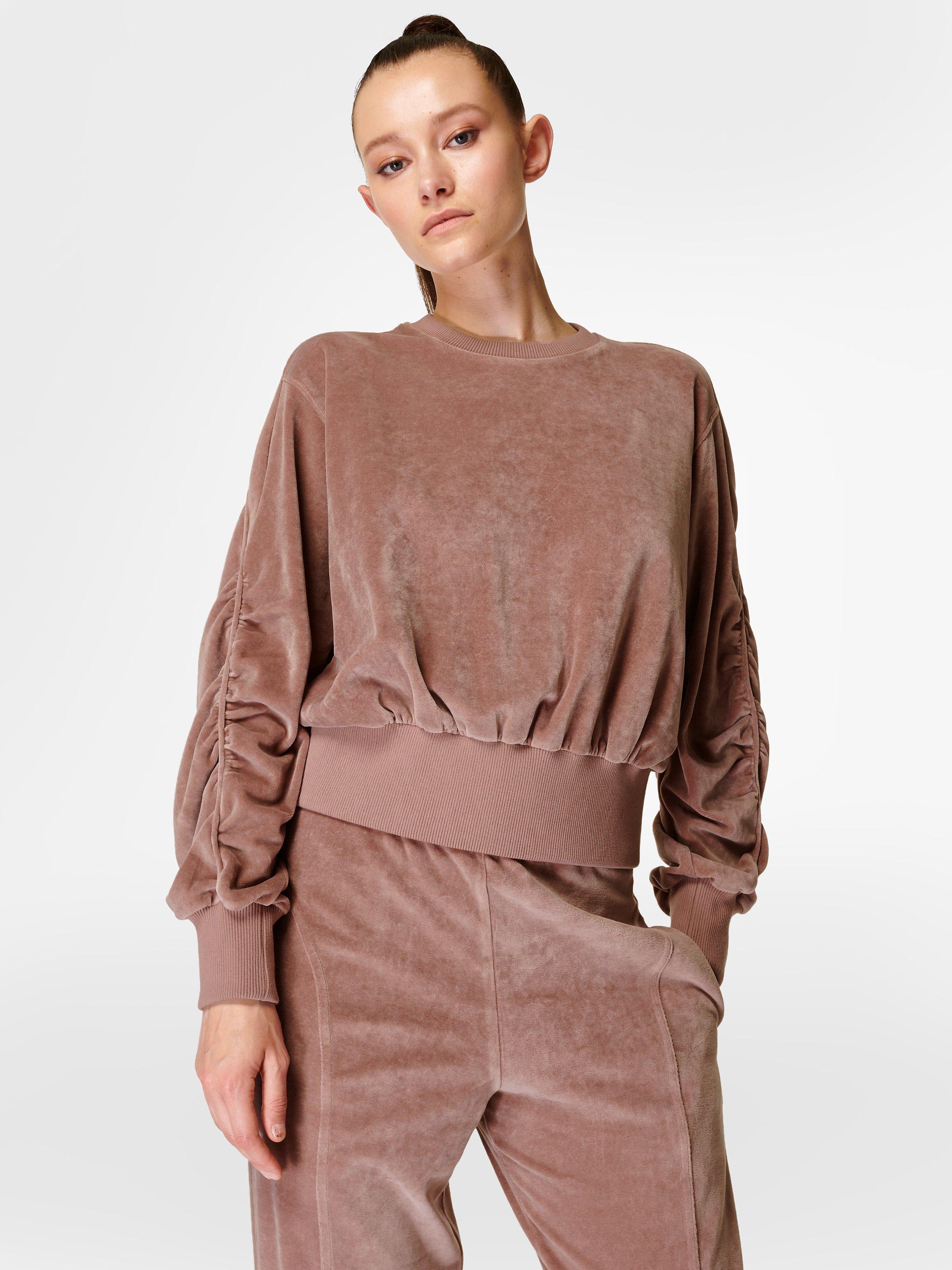 Sweaty Betty Retake Velour Pullover Jumper, Chateau Pink