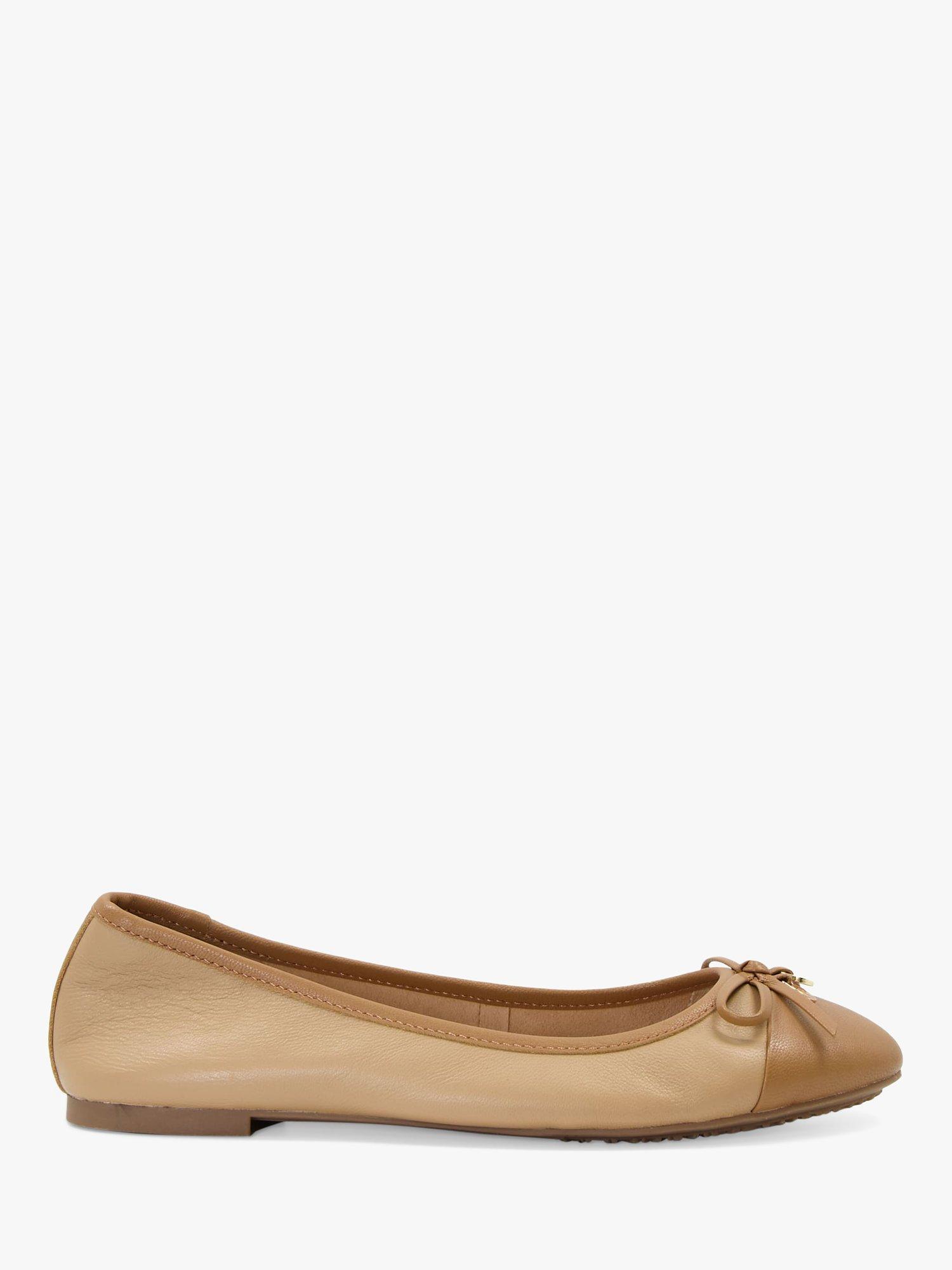 Dune Hallo Leather Charm Bow Ballet Pumps, Camel