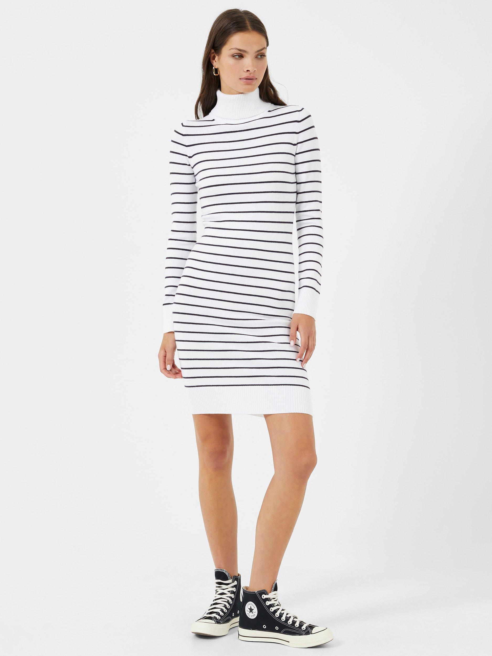 French Connection Babysoft Stripe Mini Jumper Dress, White/Utility Blue