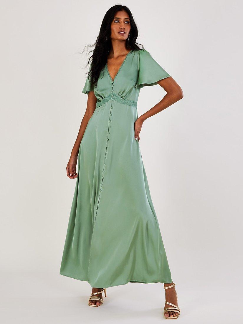 Monsoon Ivy Satin Maxi Dress, Green