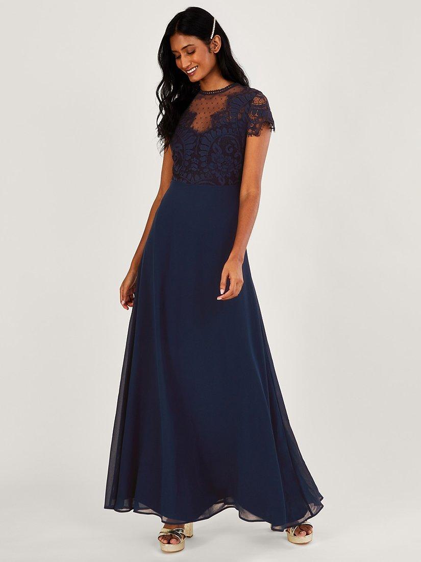 Monsoon Diana Lace Bodice Maxi Dress Navy