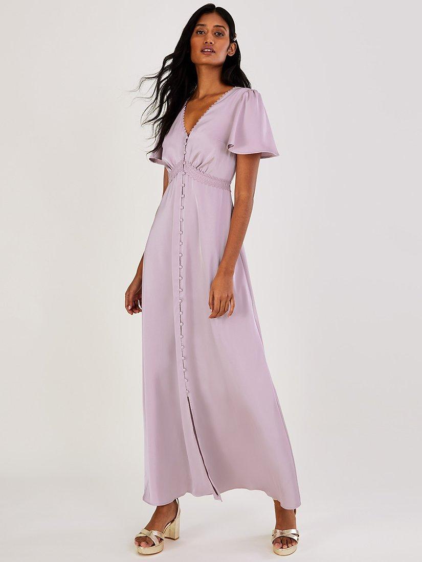 Monsoon Ivy Satin Maxi Dress, Mink