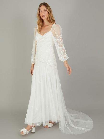 Monsoon Josette Embellished Bridal Maxi Dress, Ivory, Ivory