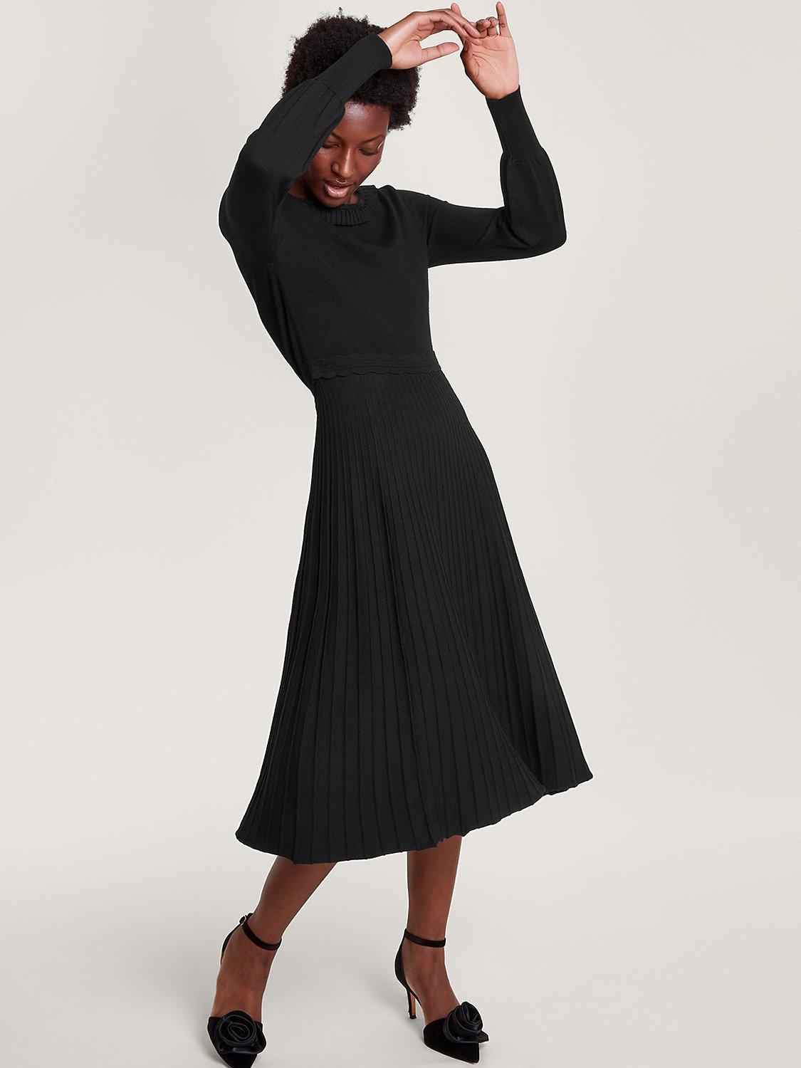 Monsoon Epp Pleated Midi Dress, Black
