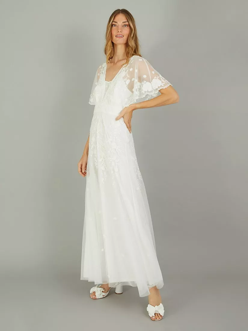 Monsoon Maggie Floral Embroidery Wedding Dress Ivory