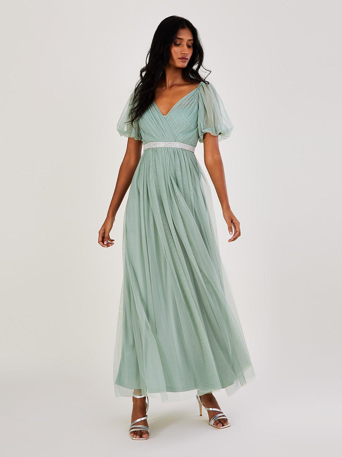 Monsoon Meghan Mesh Maxi Dress, Green, 6