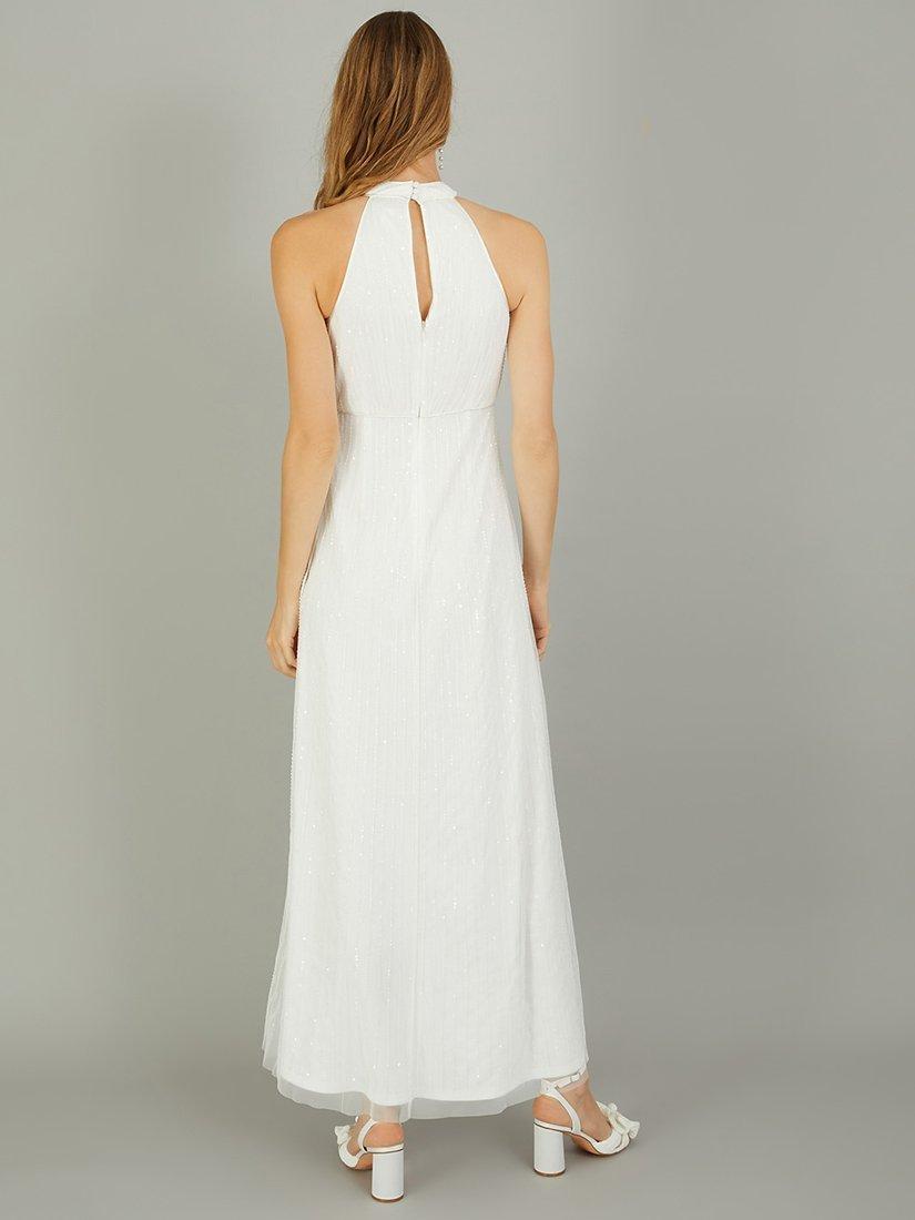 Product image 2 of 5, which shows Monsoon Nikita Embellished Halter Neck Wedding Dress, Ivory, 10