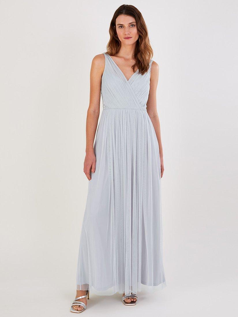 Monsoon Anne Mesh Maxi Dress, Silver