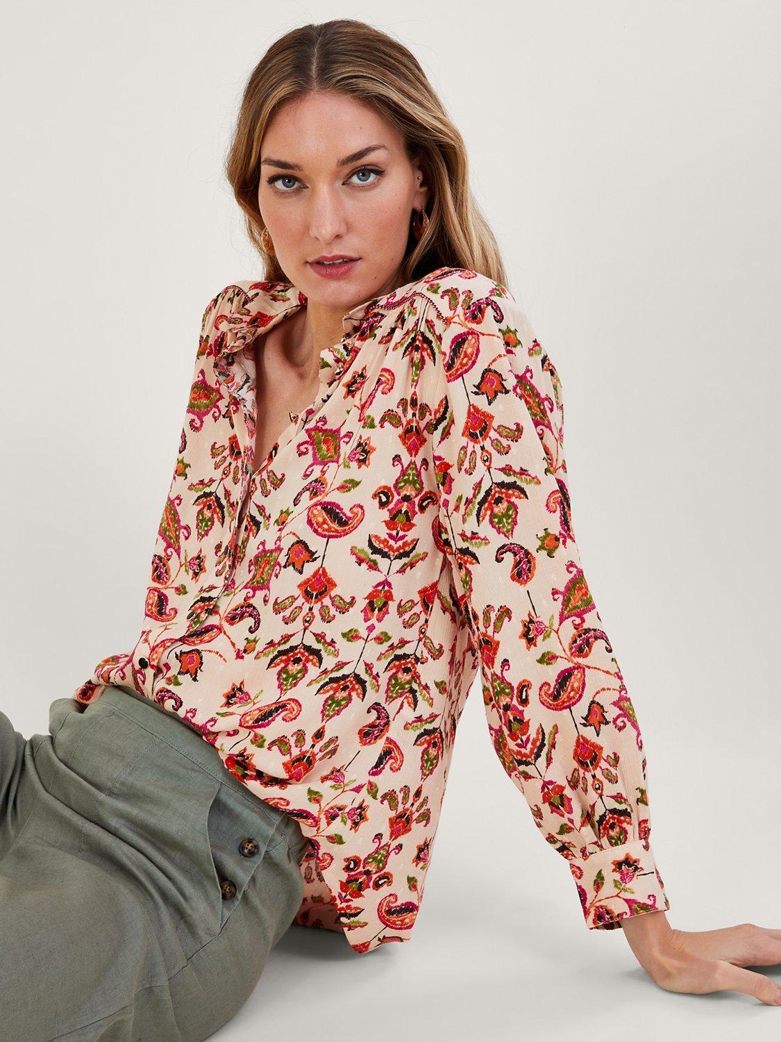 Monsoon Dobby Ikat Print Shirt, Nude/Multi