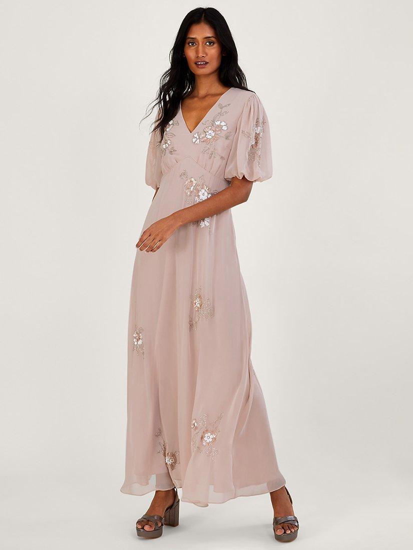 Monsoon August Embellished Maxi Dress Blush