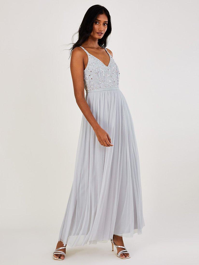 Monsoon Autumn Embellished Maxi Dress, Silver