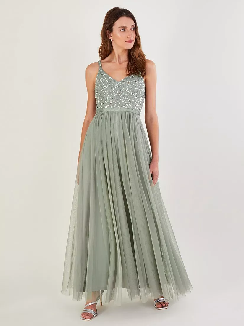 Monsoon Autumn Embellished Maxi Dress Green 24