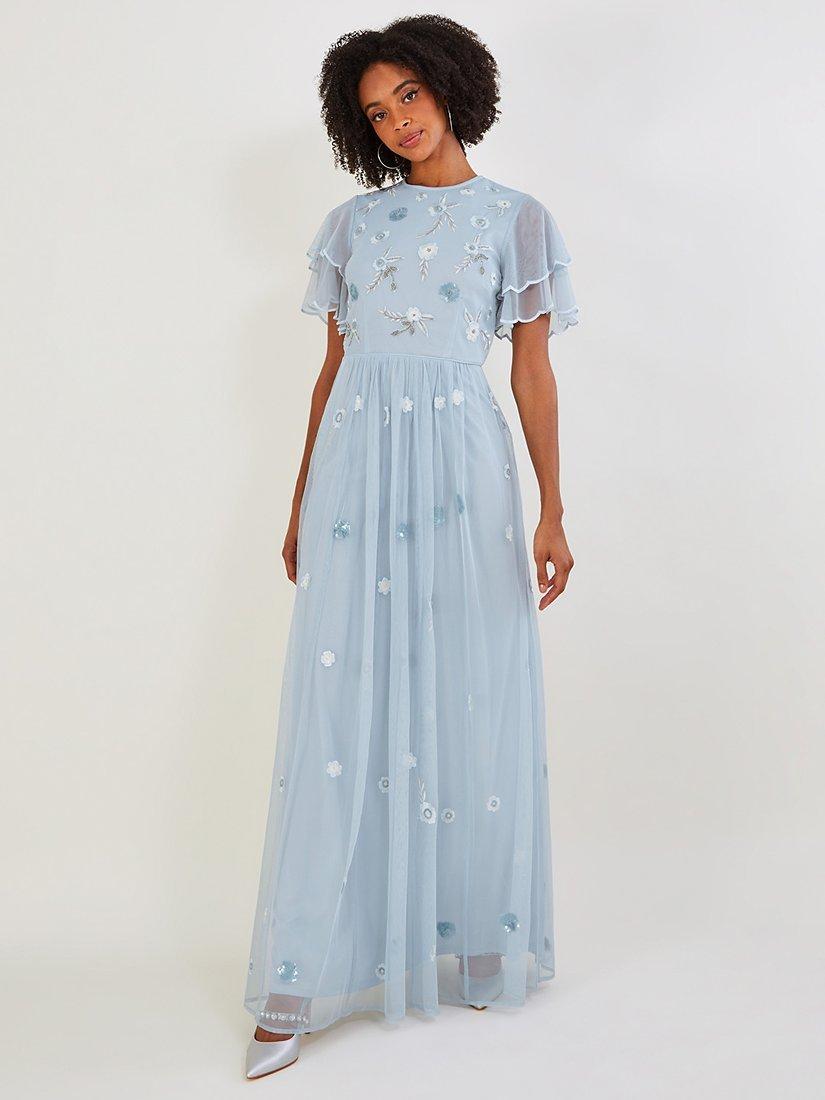 Monsoon Catherine Floral Embellished Maxi Dress Cloud