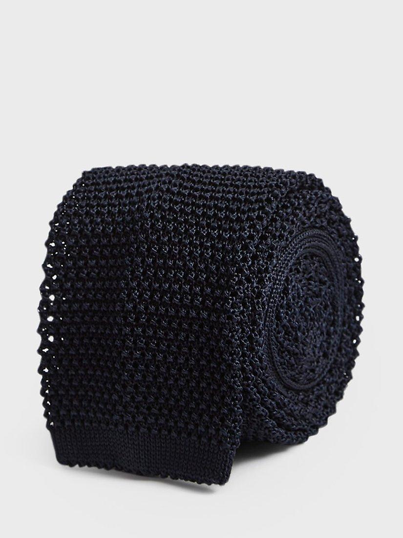 Reiss Bank Knitted Silk Tie, Navy, One Size
