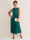 Phase Eight Beverley Striped Pleated Midaxi Dress, Jade