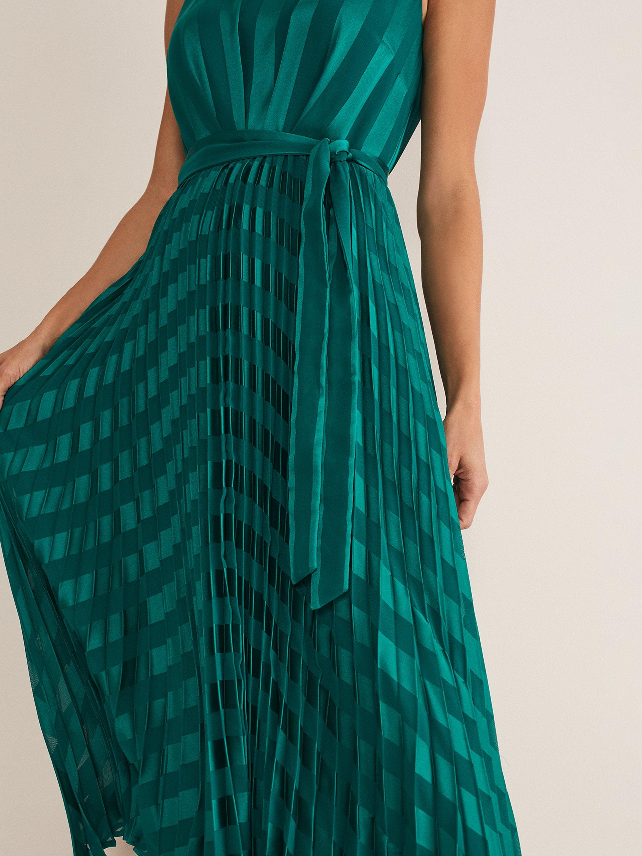 Phase Eight Beverley Striped Pleated Midaxi Dress, Jade