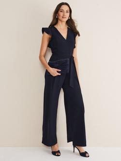 Phase Eight Kallie V-Neck Frill Jumpsuit, Navy