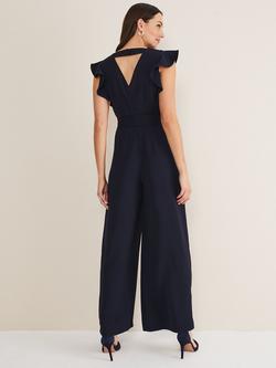 Phase Eight Kallie V-Neck Frill Jumpsuit - view 2, Navy