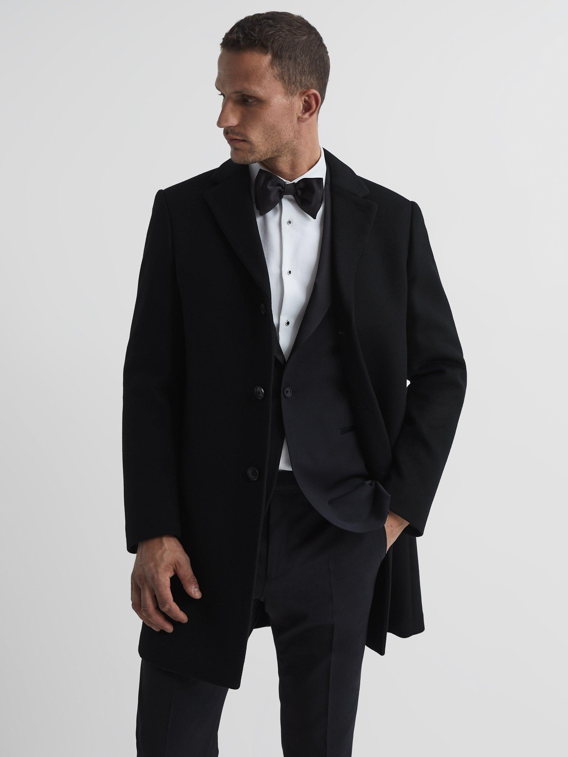 Product image 1 of 9, which shows Reiss Gable Wool Overcoat, Black, XS