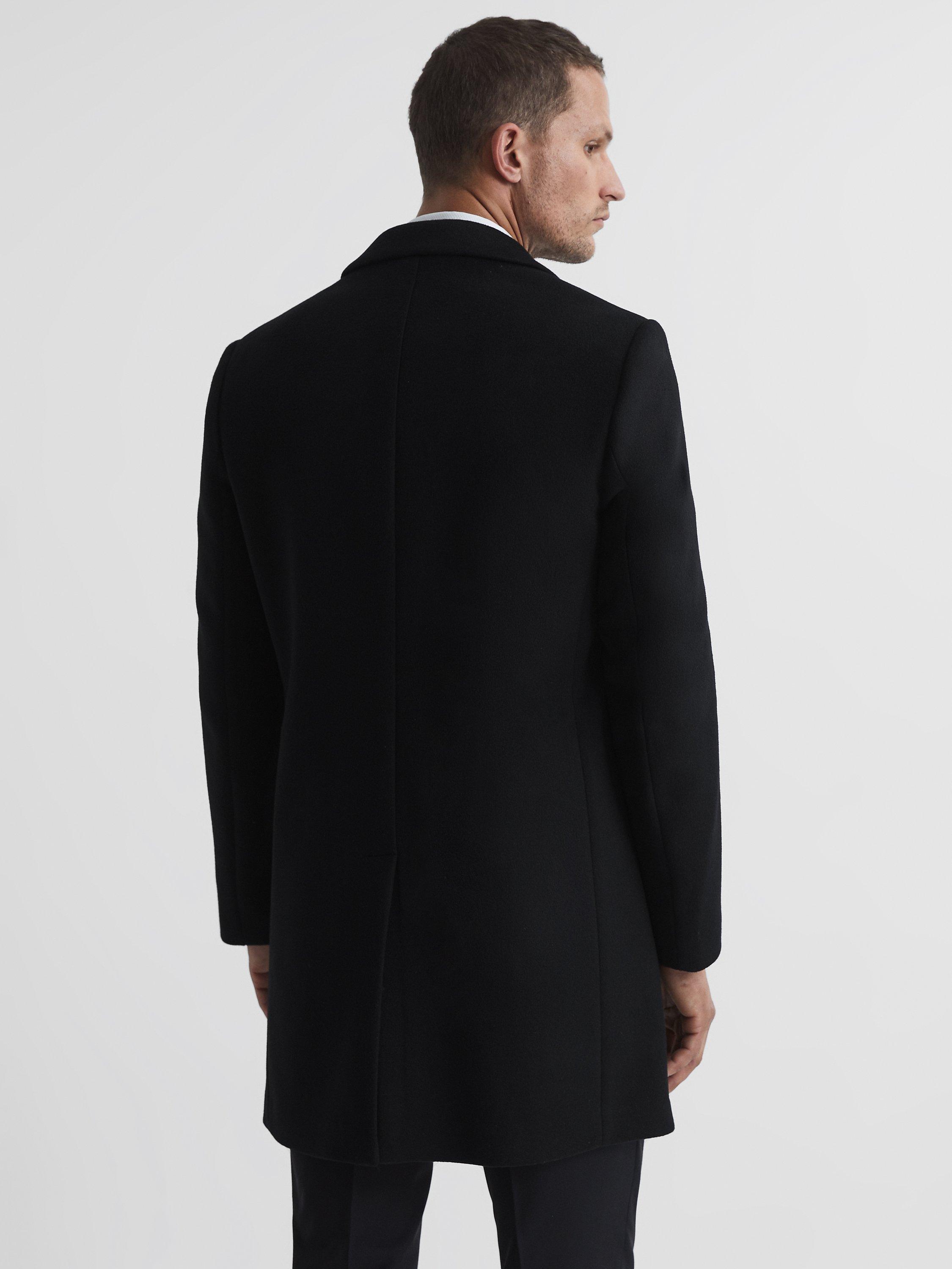 Product image 2 of 9, which shows Reiss Gable Wool Overcoat, Black, XS