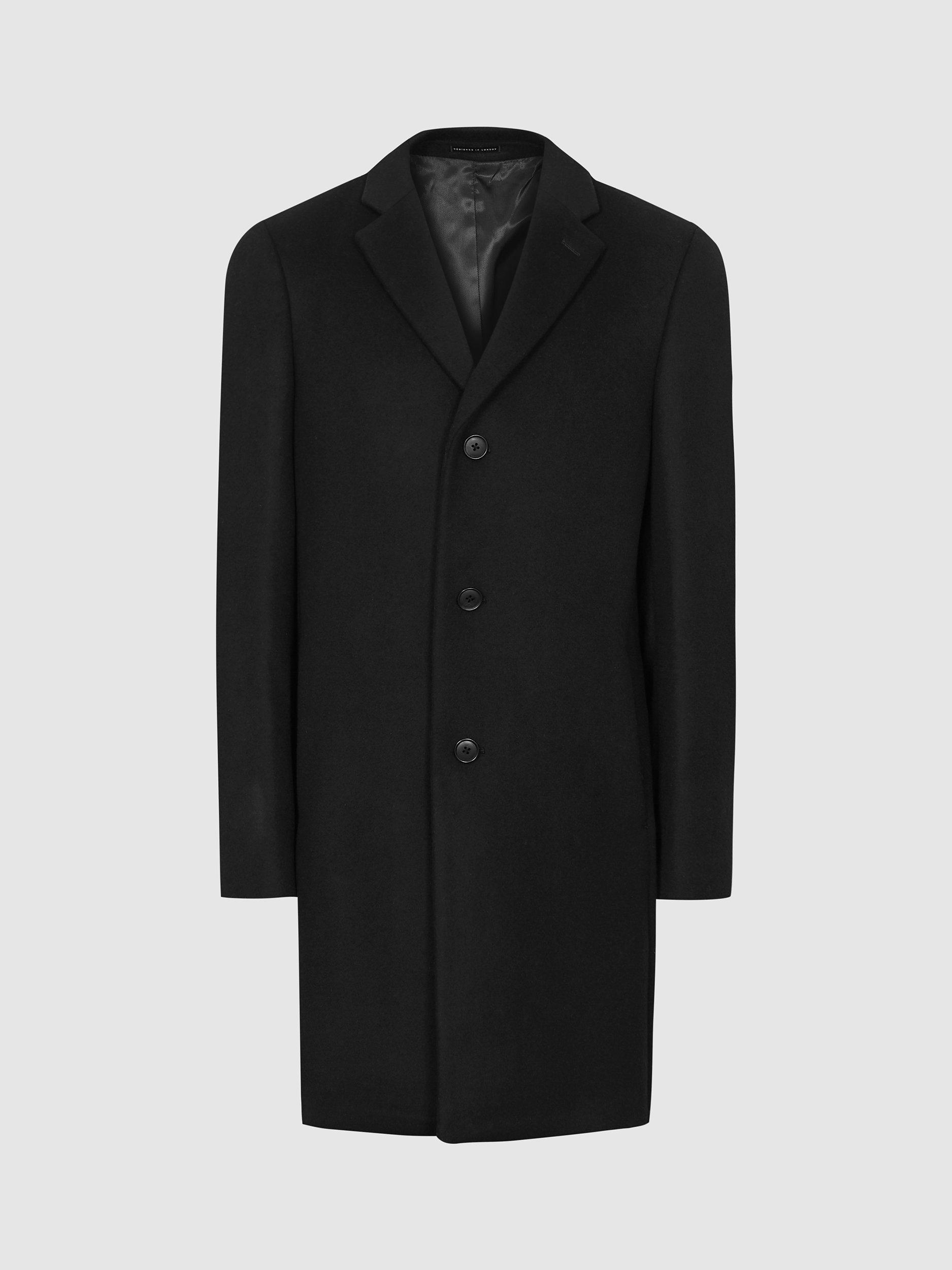 Product image 4 of 9, which shows Reiss Gable Wool Overcoat, Black, XS