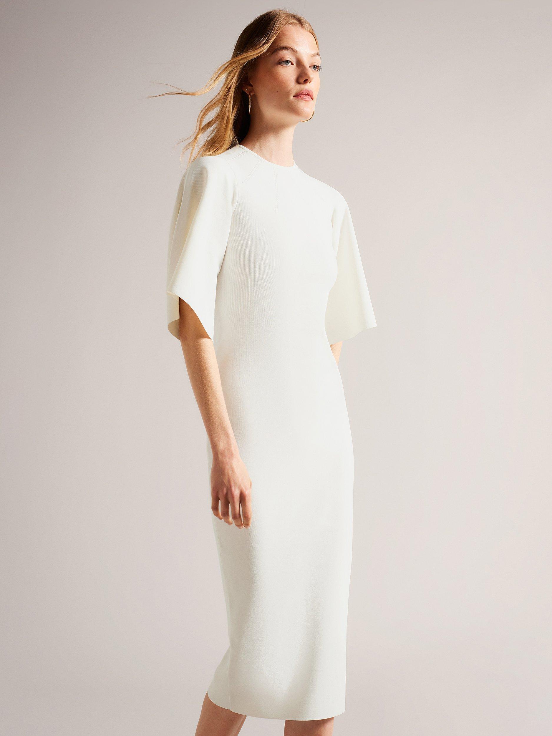 TED BAKER White Bodycon Ruffled Sleeves Lined offers Mini White Dress