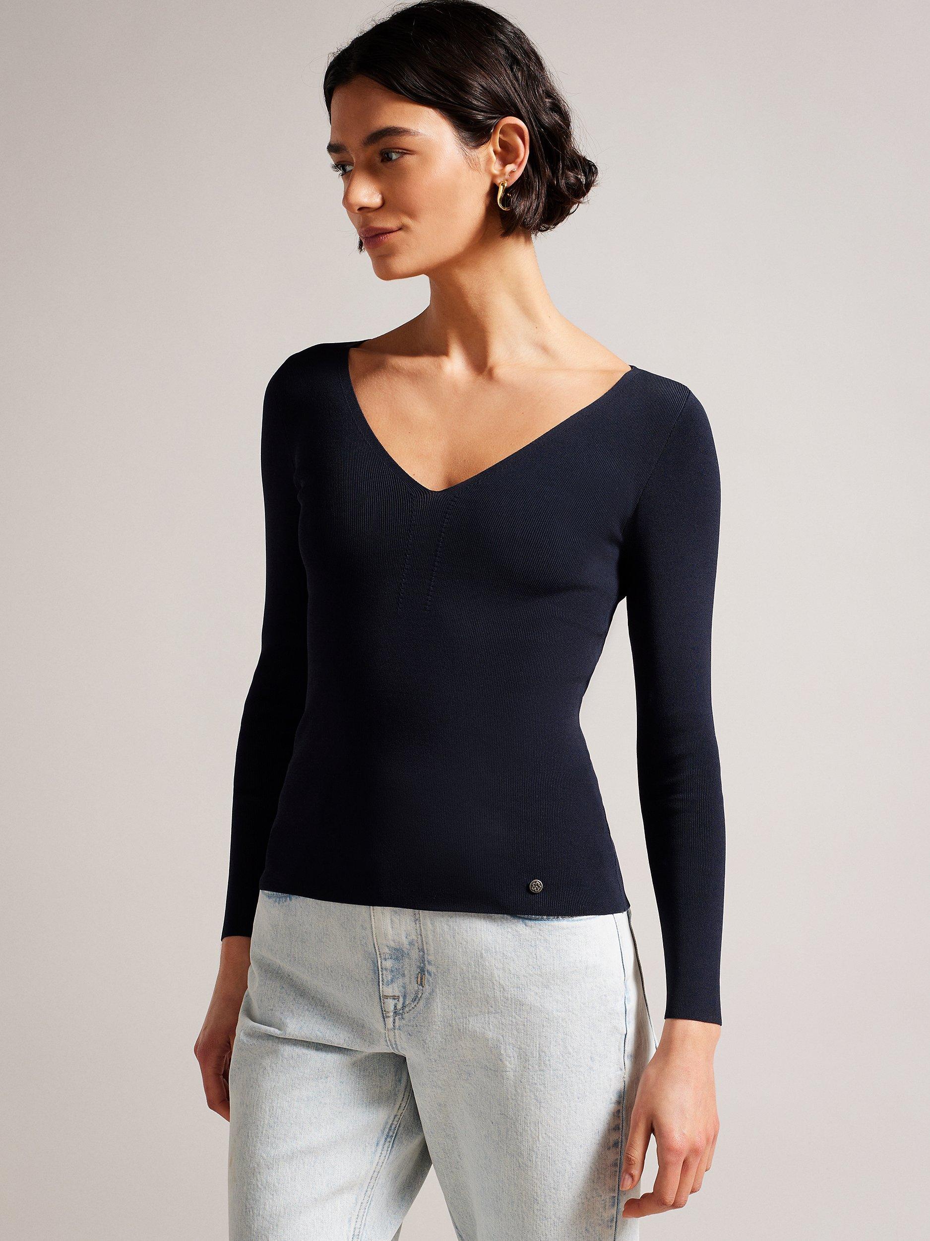 Ted Baker Cileste V-Neck Slim Fit Top, Navy