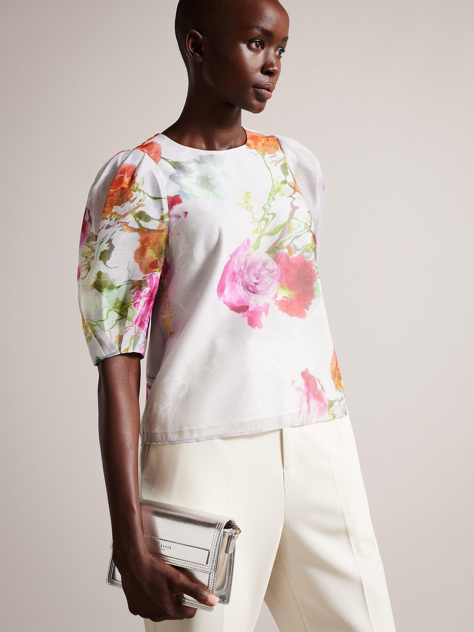 Ted Baker Ayymee Floral Puff Sleeve Top, White