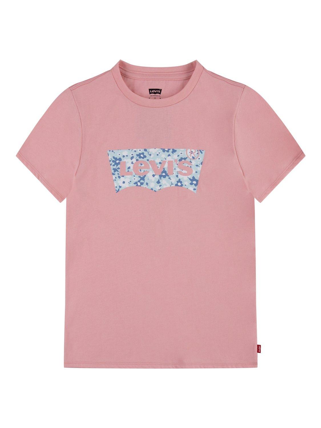 Levi's Kids' Short Sleeve Floral Batwing Logo T-Shirt, Quartz Pink