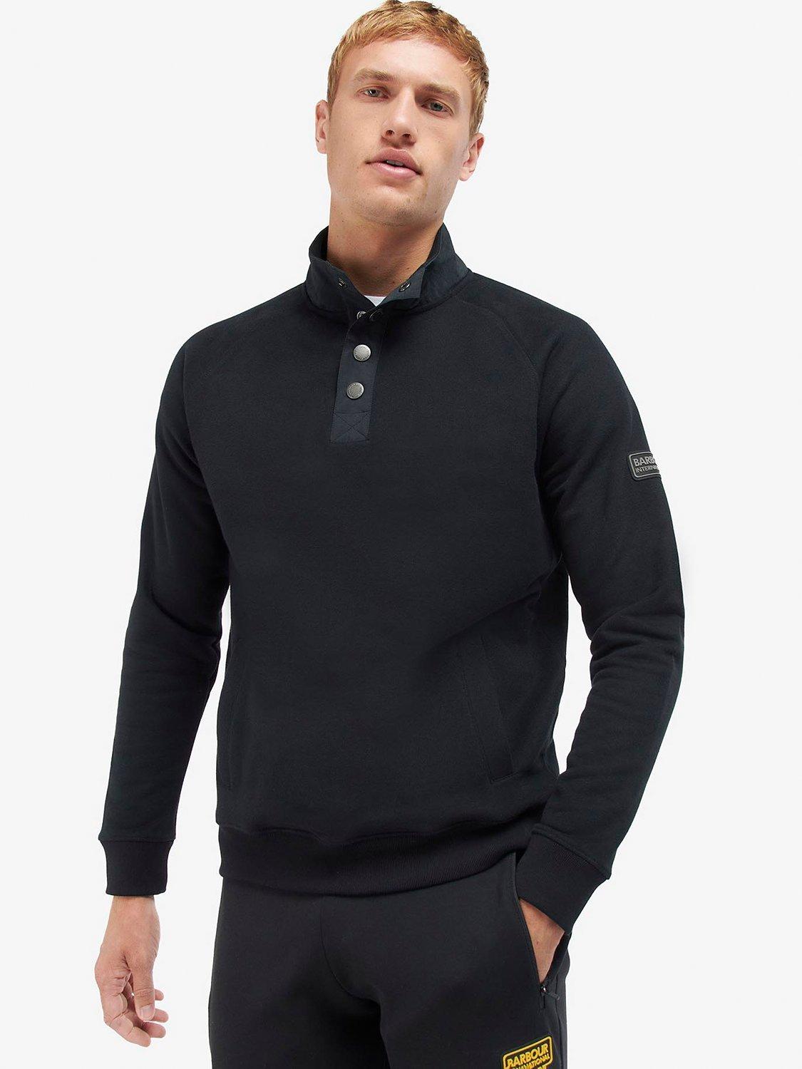 Barbour International Dual Tailored Button Neck Jumper, Black