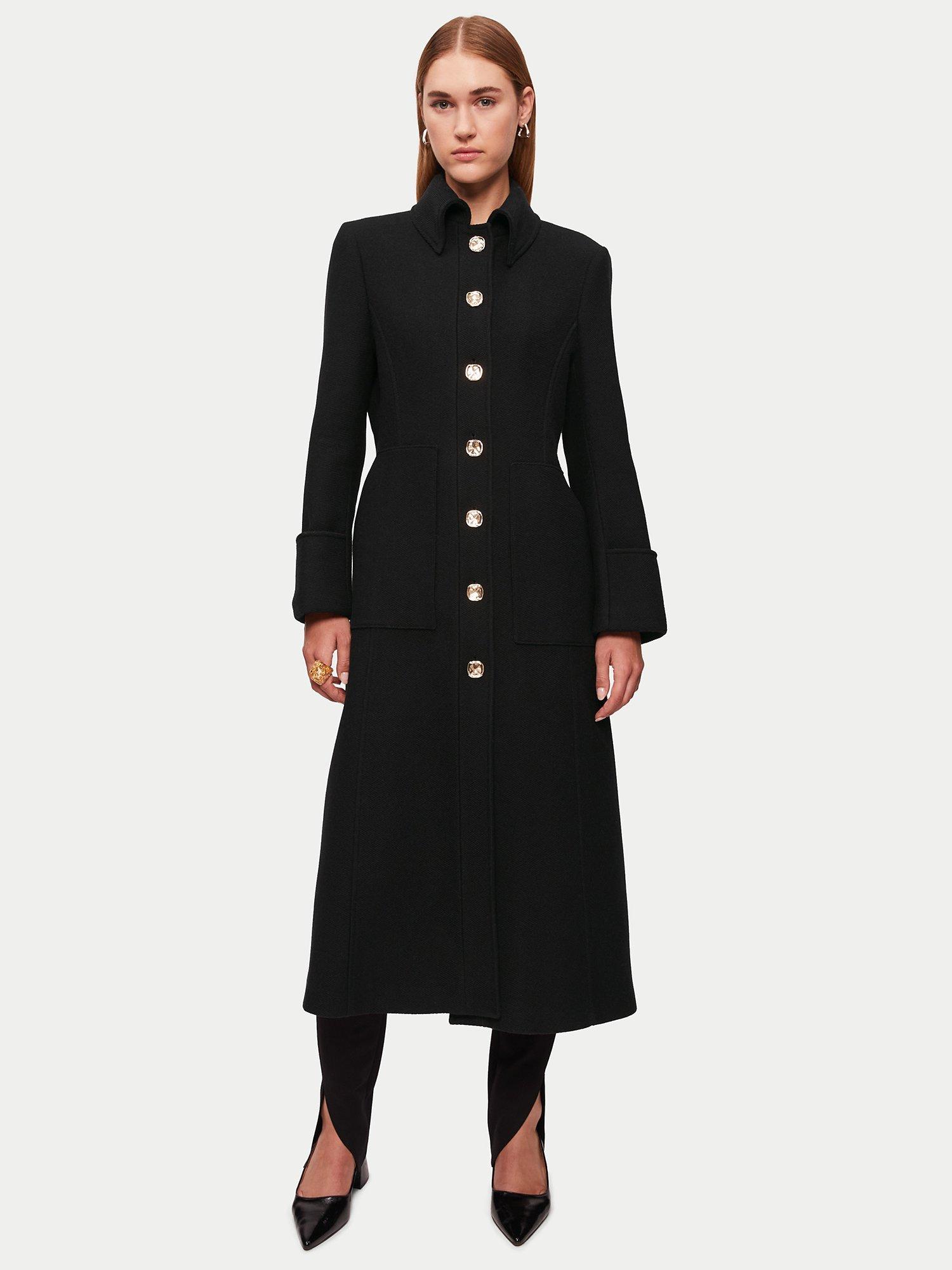 Jigsaw Military Long Single Breasted Coat, Black