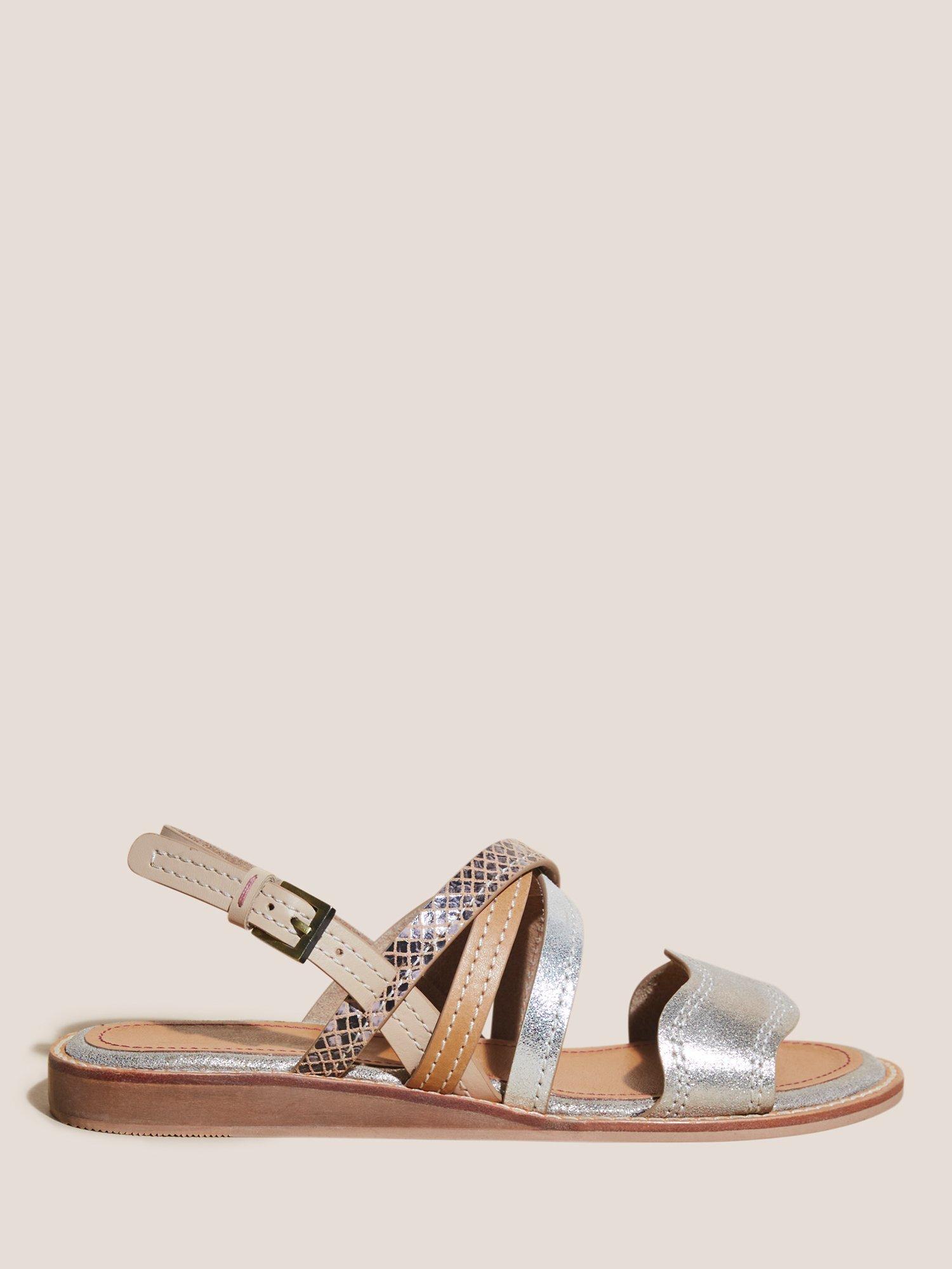 White Stuff Mini Wedge Leather Sandals, Mixed Met