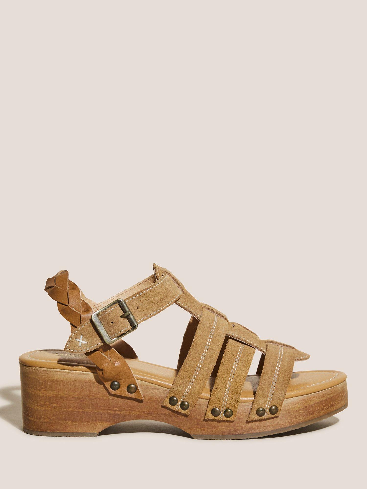 White Stuff Gladiator Leather Clog Sandals, Mid Tan