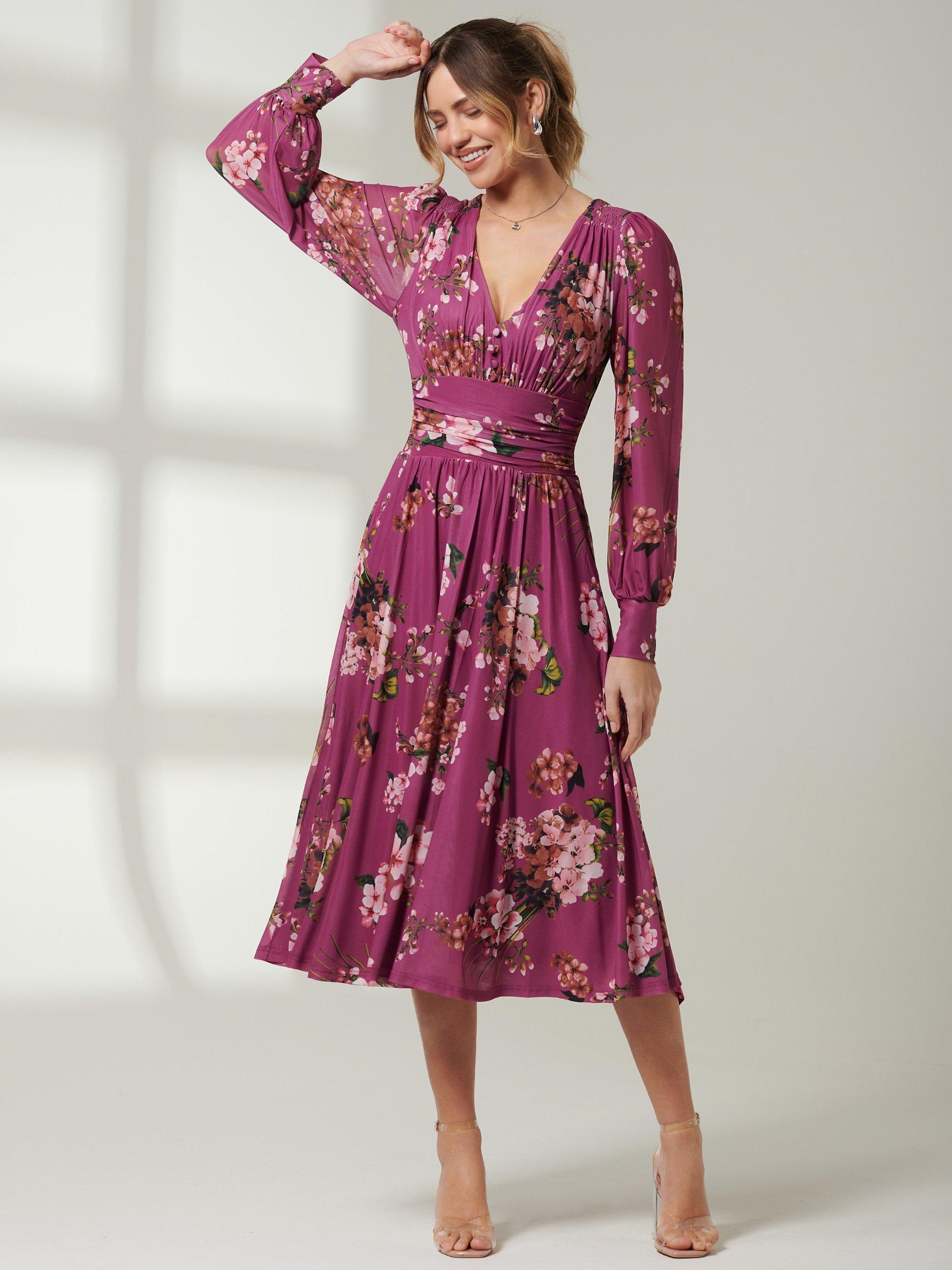 Jolie Moi Phoebe Long Sleeve Mesh Knee Length Dress