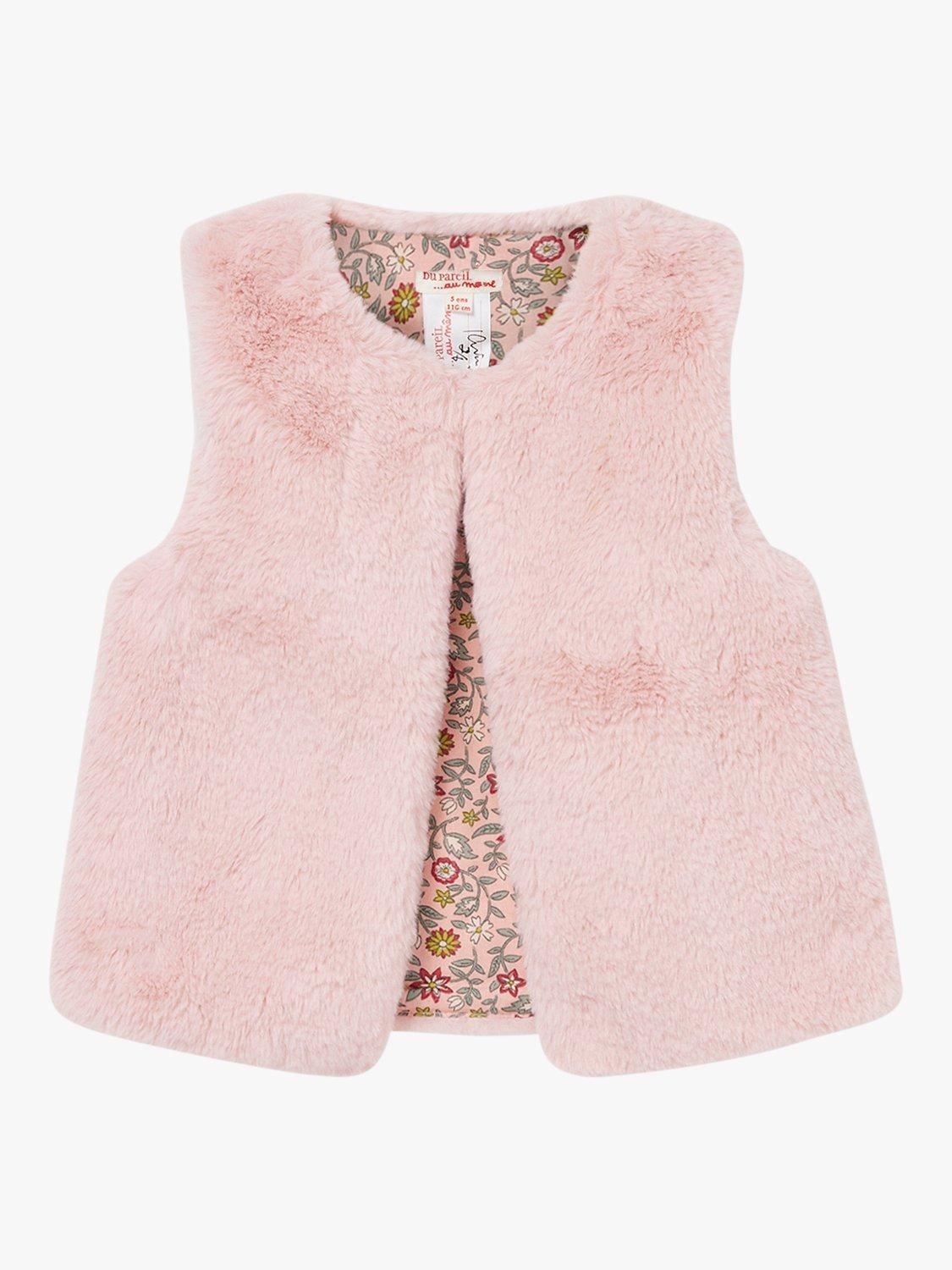 Du Pareil au même Kids' Faux Fur Sleeveless Cardigan, Pink