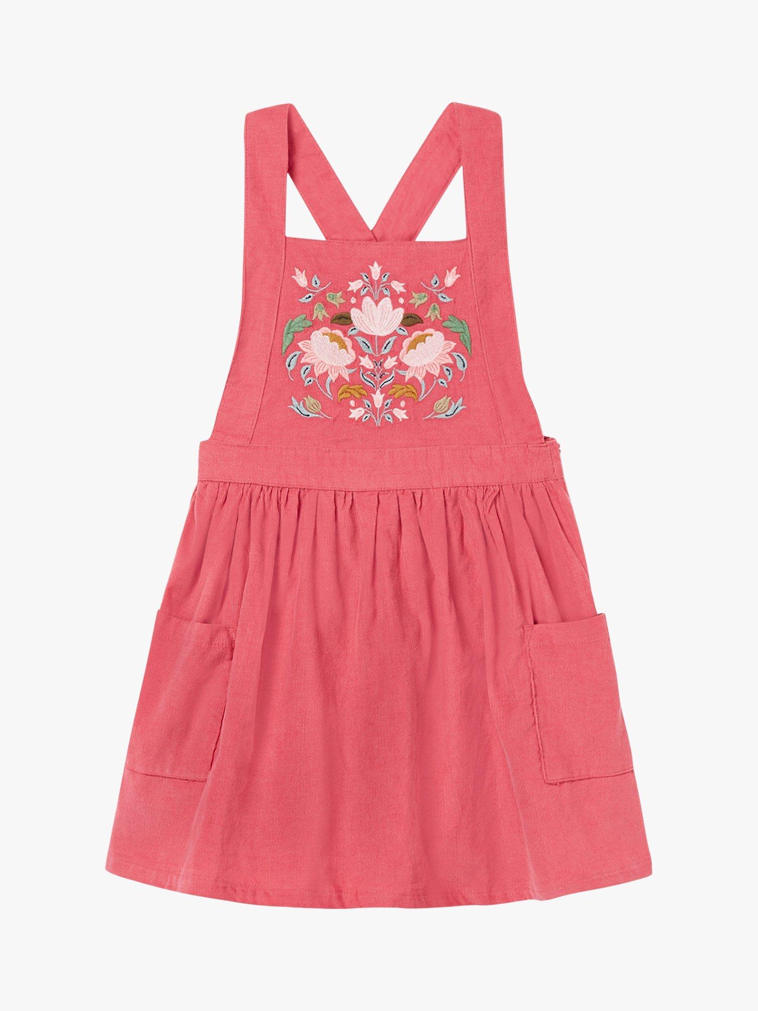 Du Pareil au même Kids' Floral Embroidered Velvet Dungaree Dress, Pink