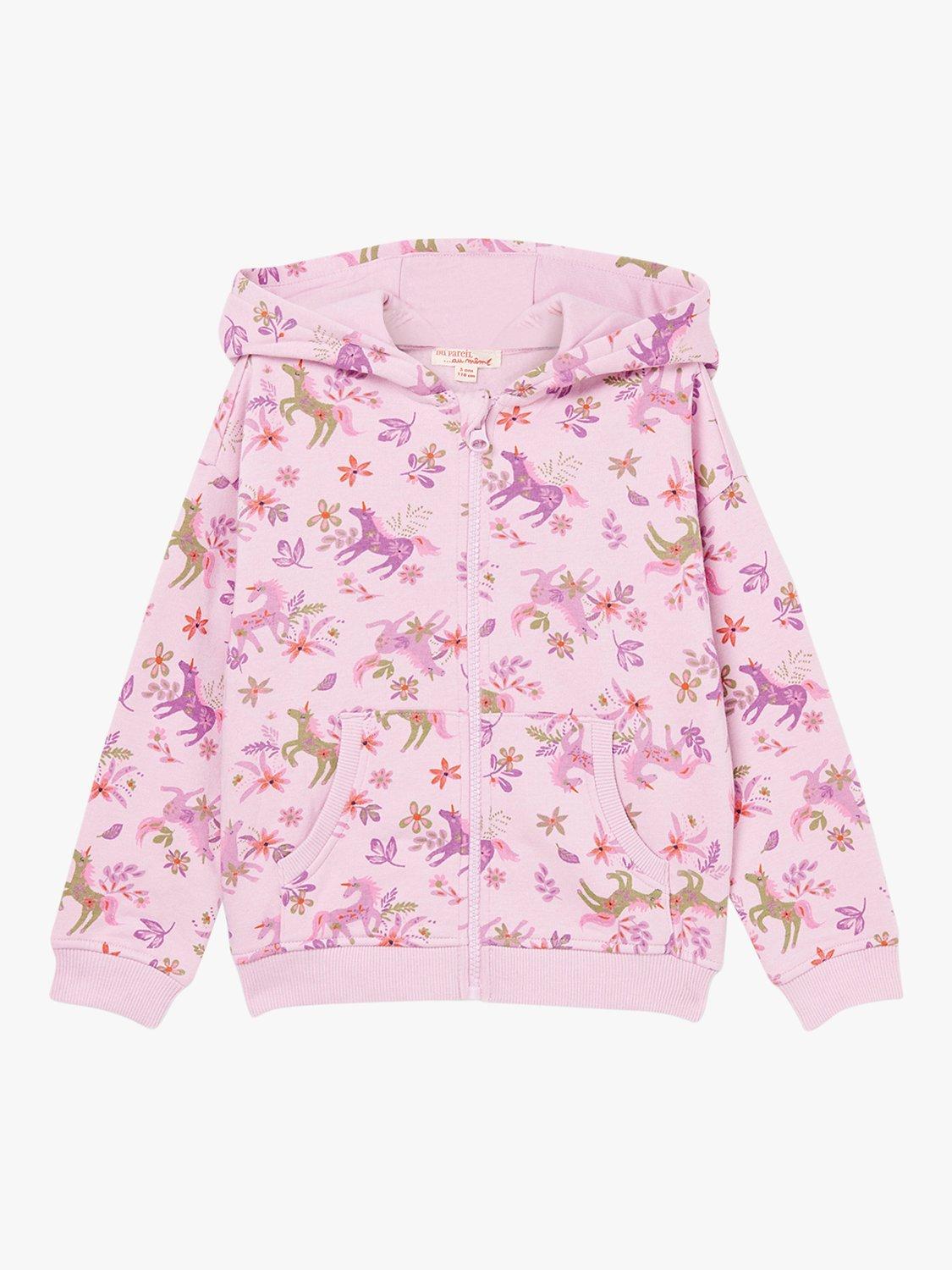 Du Pareil au même Kids' Unicorn and Flower Print Zipped Hoodie, Parma