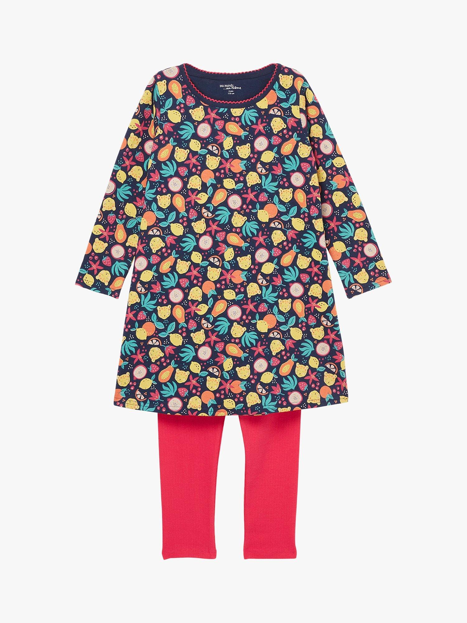 Du Pareil au même Kids' Fruit Print Nightdress and Leggings Set, Navy/Multi