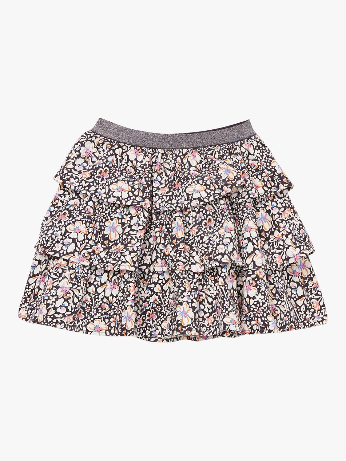 Du Pareil au même Kids' Floral Print Velvet Tiered Ruffle Skirt, Grey
