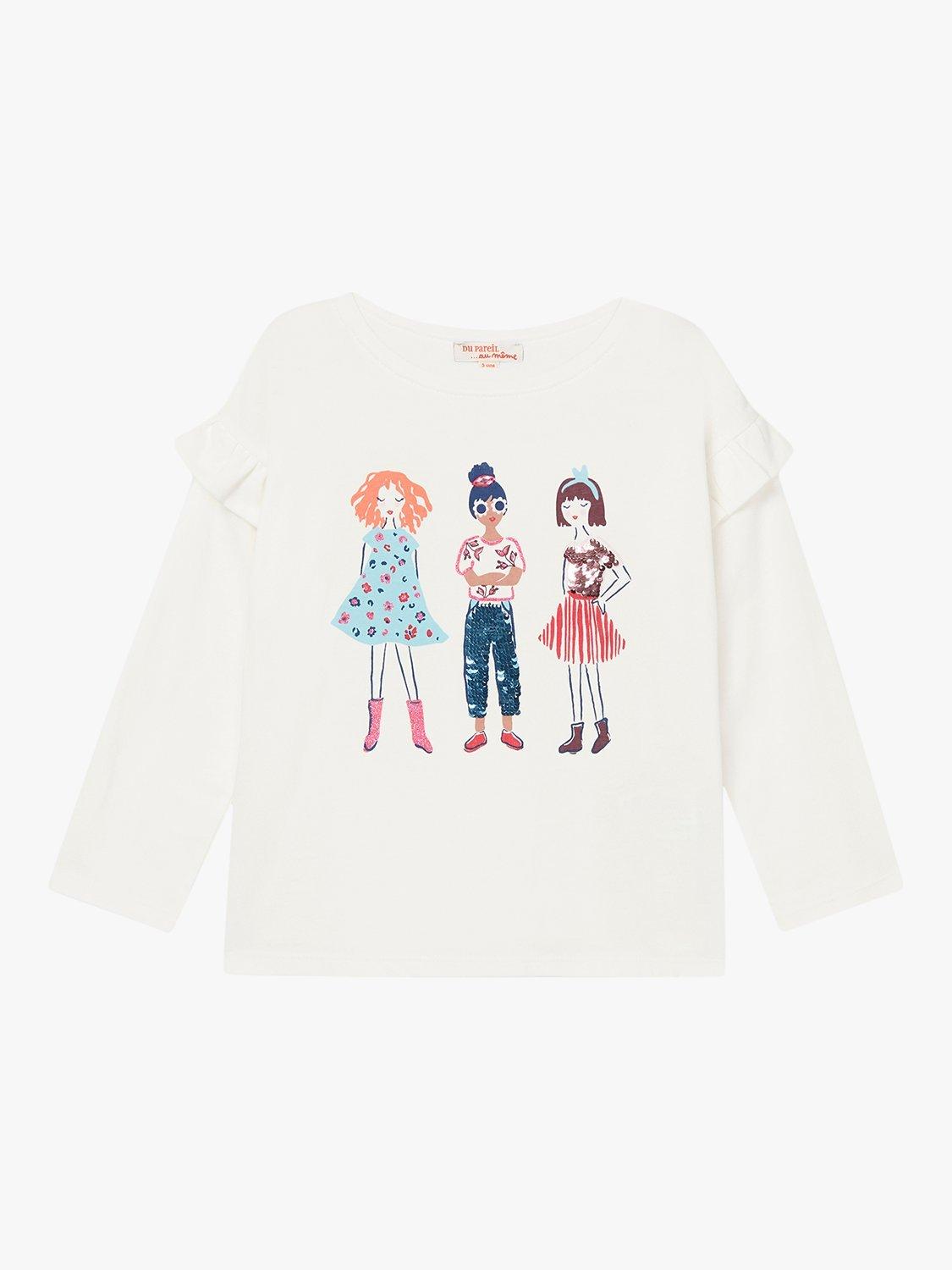 Du Pareil au même Kids' Long Sleeve T-Shirt, Off White/Multi