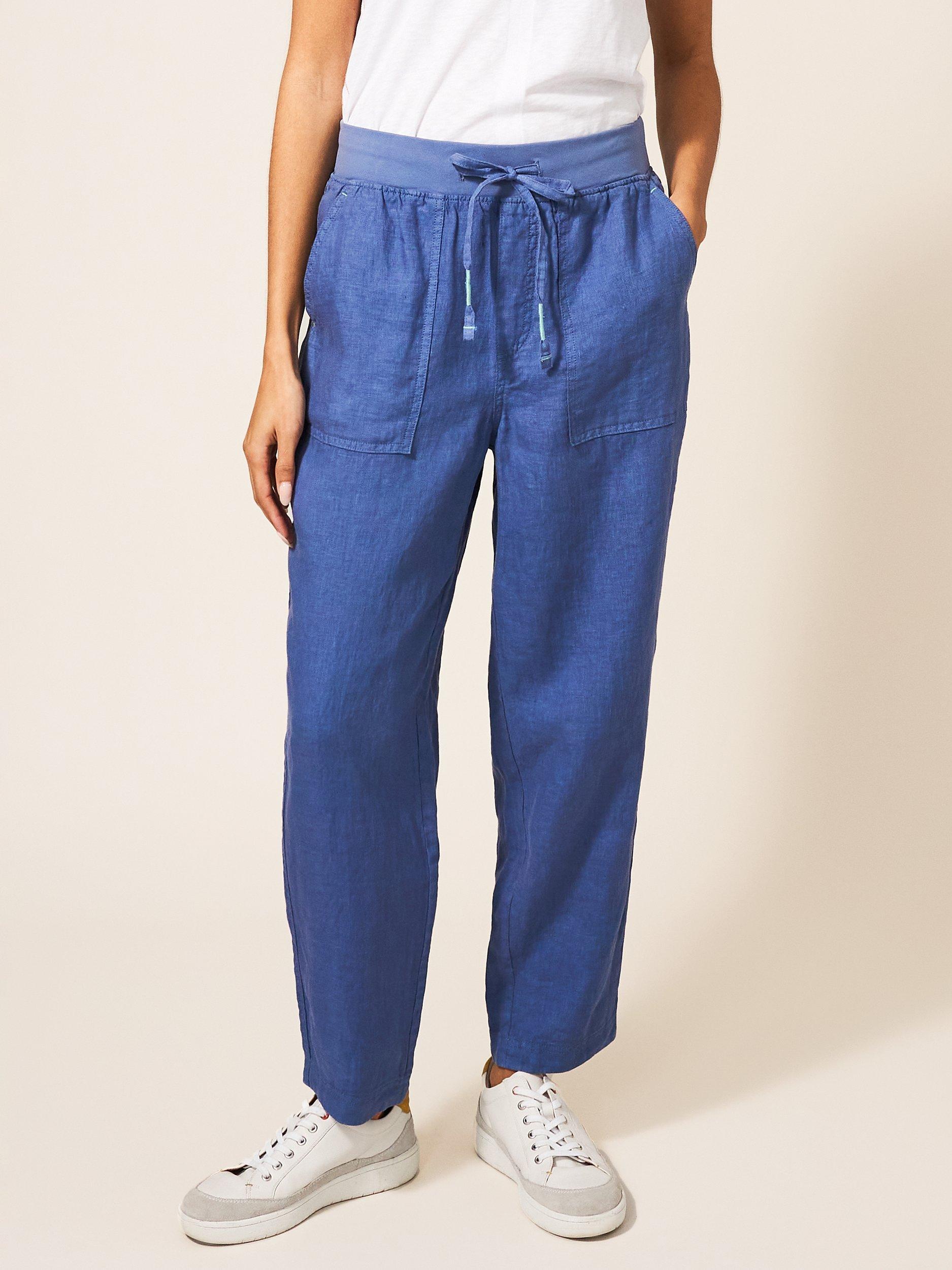 White Stuff Effie Linen Trousers, Mid Blue, 24