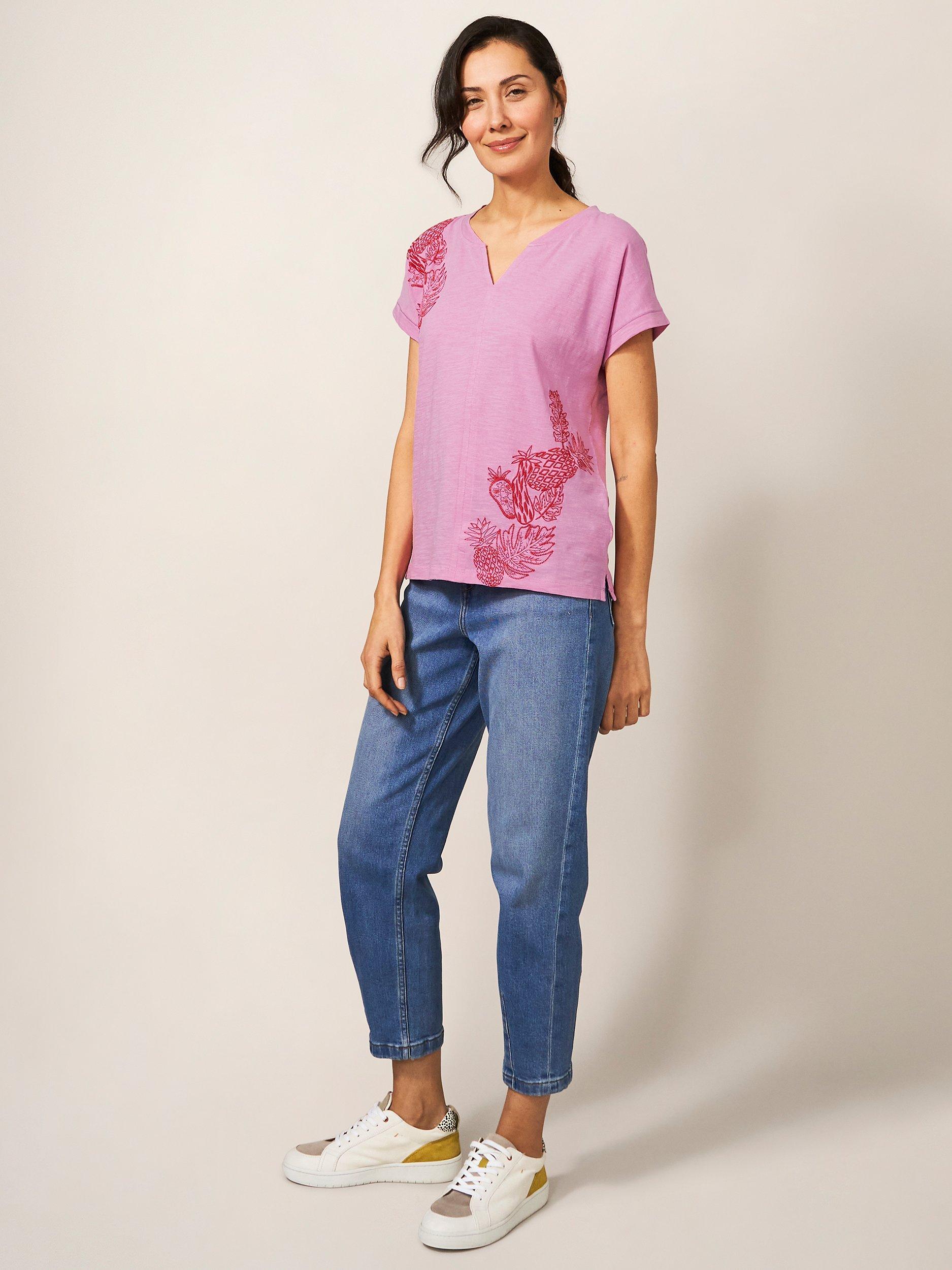 White Stuff Nelly Embroidered Tee, Pink