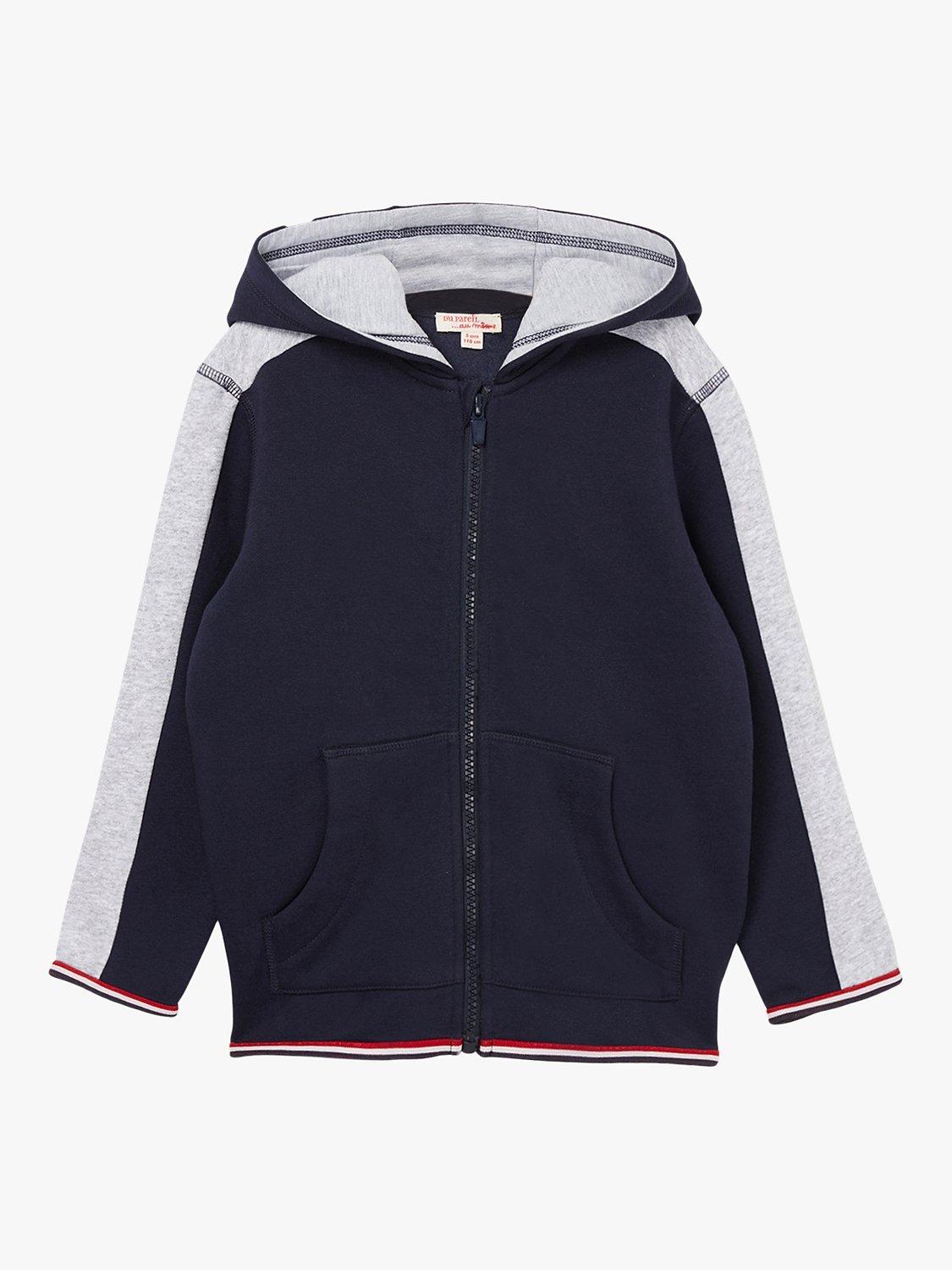 Du Pareil au même Two-Tone Long Sleeve Zipped Hoodie, Navy, 2 years