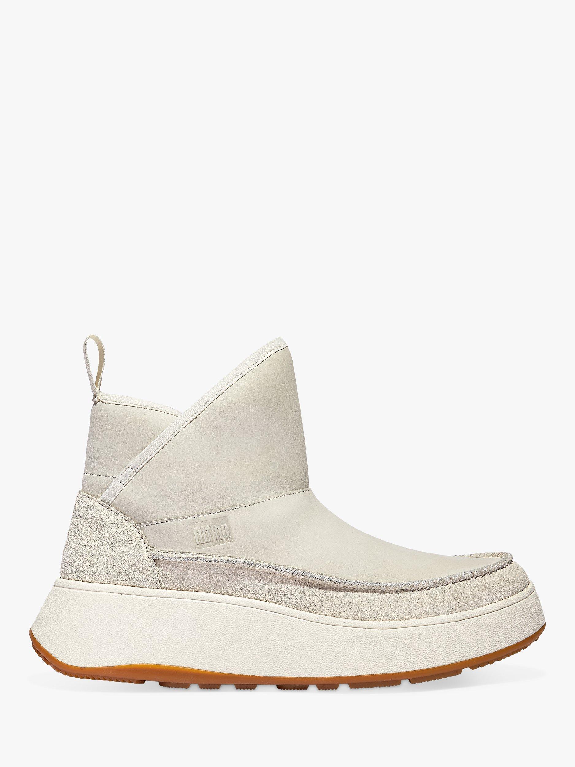 FitFlop Flatform Leather Ankle Boots, Ivory, 6