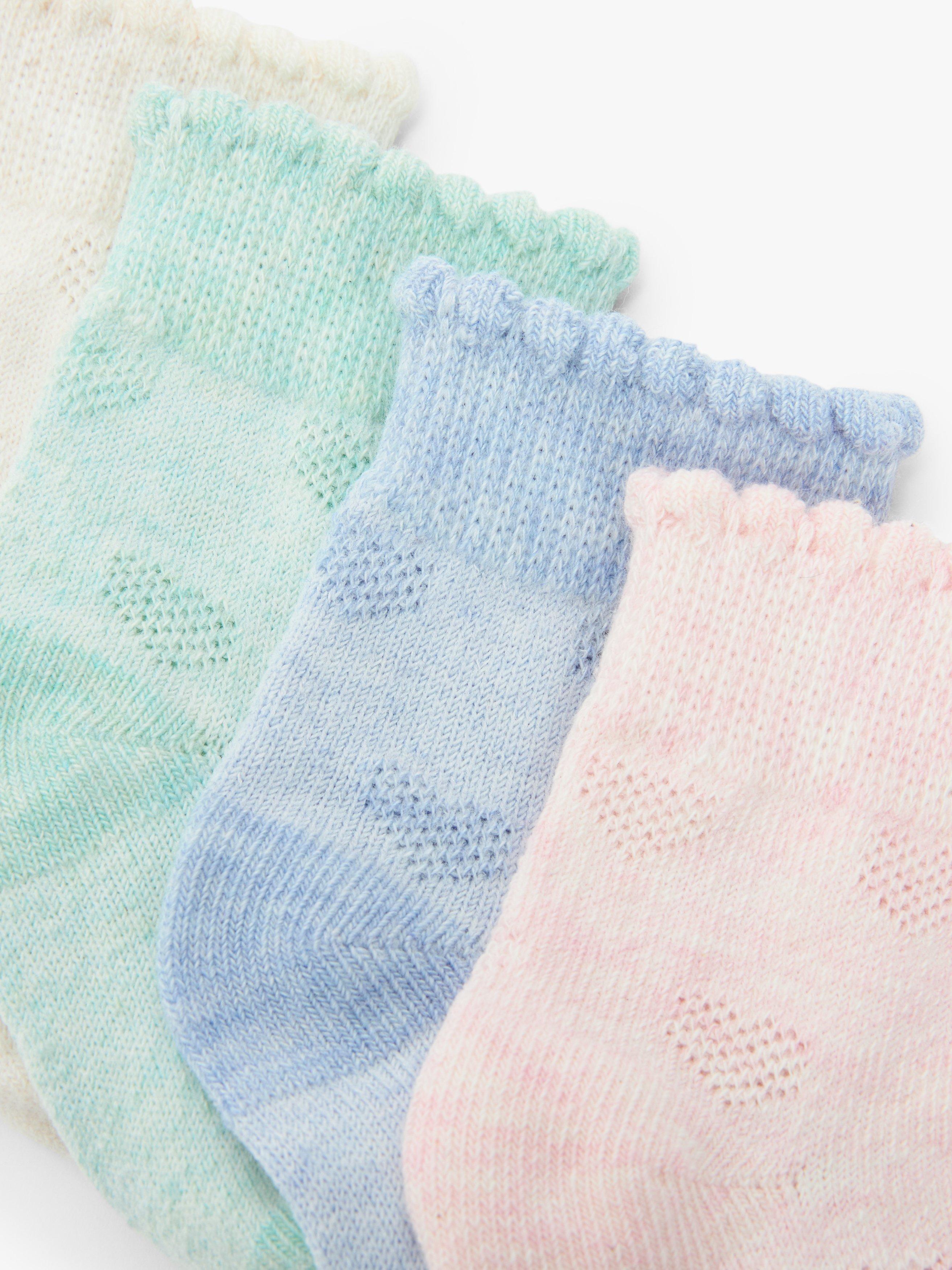 Product image 2 of 2, which shows John Lewis Baby Pretty Heart Embroidered Organic Cotton Blend Socks, Pack of 5, Multi, Newborn