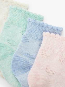 John Lewis Baby Pretty Heart Embroidered Organic Cotton Blend Socks, Pack of 5, Multi - view 2, Multi