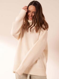 Truly Oversized Roll Neck Mohair Wool Blend Jumper, Cream - view 2, Cream